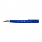 Bolígrafo de aluminio reciclado con clip plateado tinta azul color azul vista impresa logo 2