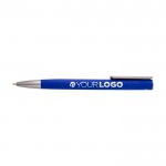 Bolígrafo de aluminio reciclado con clip plateado tinta azul color azul tercera vista frontal