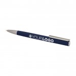 Bolígrafo de aluminio reciclado con clip plateado tinta azul color azul marino tercera vista