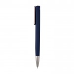 Bolígrafo de aluminio reciclado con clip plateado tinta azul color azul marino vista lateral