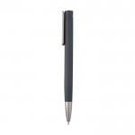 Bolígrafo de aluminio reciclado con clip plateado tinta azul color gris oscuro vista lateral
