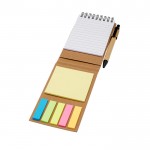 Bloc de notas adhesivas amarillo y multicolor con bolígrafo color natural