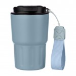 Vaso térmico impreso de acero inoxidable con correa a juego 320ml color azul claro cuarta vista