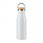 Botella de acero inoxidable reciclado con tapón de bambú y asa 500ml color blanco primera vista