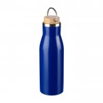 Botella de acero inoxidable reciclado con tapón de bambú y asa 500ml color azul quinta vista