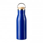 Botella de acero inoxidable reciclado con tapón de bambú y asa 500ml color azul sexta vista