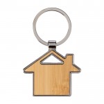 Llavero hecho de bambú y zinc en forma de casa personalizable color marrón cuarta vista