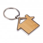 Llavero hecho de bambú y zinc en forma de casa personalizable color marrón quinta vista