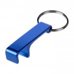 Llavero abridor de aluminio reciclado con soporte para el teléfono color azul ultramarino segunda vista