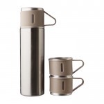 Termo doble pared de acero inoxidable de 420ml con 2 tazas de 150ml color plateado primera vista