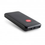 Powerbank de ABS reciclado con varios puertos 10.000 mAh color negro vista con logo impreso