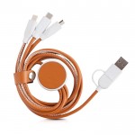 Cable de carga vintage 6 en 1 de cuero sintético y ABS reciclado color marrón claro