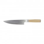 Cuchillo para chef de acero inoxidable color madera clara segunda vista frontal