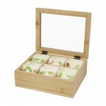 Caja de bambú para 36 bolsitas de té color madera clara