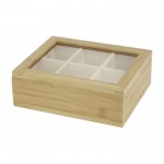Caja de bambú para 36 bolsitas de té color madera clara vista detalle 1