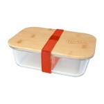 Fiambrera de vidrio con tapa de bambú y sellado de silicona 1L color salmón vista impresa logo 2