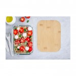 Fiambrera de vidrio con tapa de bambú y sellado de silicona 1L color salmón imagen de estilo de vida