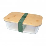 Fiambrera de vidrio con tapa de bambú y sellado de silicona 1L color verde pastel