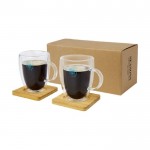 Set de tazas de doble pared con posavasos color transparente vista impresión tampografía