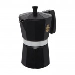 Cafetera italiana con diseño clásico color negro vista impresión tampografía