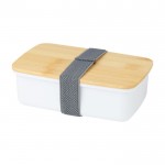 Fiambrera de plástico reciclado con tapa de bambú 500ml color blanco