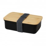 Fiambrera de plástico reciclado con tapa de bambú 500ml color negro