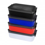Fiambrera de plástico con cubiertos a juego y amplio compartimiento color rojo segunda vista varios colores