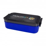 Fiambrera de plástico con cubiertos a juego y amplio compartimiento color azul