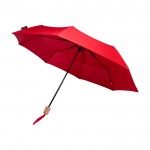 Paraguas manual RPET 21” de poliéster pongee con mango de madera Ø99 color rojo