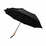Paraguas manual RPET 21” de poliéster pongee con mango de madera Ø99 color negro