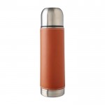 Termo de acero inoxidable con funda extraíble de cuero 400ml color marrón primera vista