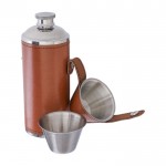 Botella de acero inoxidable con 2 vasos y funda de cuero 230ml cuarta vista