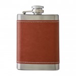Petaca de acero inoxidable con funda de cuero marrón 100ml color marrón segunda vista