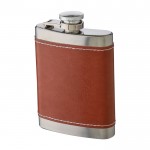 Petaca de acero inoxidable con funda de cuero marrón 100ml segunda vista