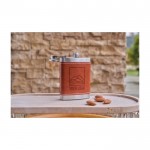Petaca de acero inoxidable con funda de cuero marrón 100ml octava vista