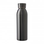 Botella de acero inoxidable reciclado con tapa y correa a juego 650ml color negro primera vista