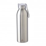 Botella de acero inoxidable reciclado con tapa y correa a juego 650ml color plateado tercera vista