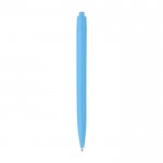 Bolígrafo de plástico reciclado de un solo color tinta negra color azul claro tercera vista