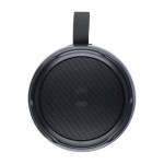 Altavoz negro con múltiples modos de iluminación ideal para exteriores