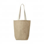 Bolsa de la compra de yute con logo color natural vista trasera