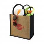 Bolsa Tote de yute con logo impreso color negro con logo