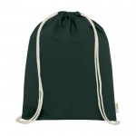 Mochila de cordones de algodón orgánico color verde oscuro segunda vista frontal