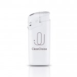 Mini mechero electrónico con capacidad para ser recargado color blanco vista con logo impreso