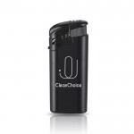 Mini mechero electrónico con capacidad para ser recargado color negro vista con logo impreso