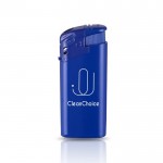 Mini mechero electrónico con capacidad para ser recargado color azul real vista con logo impreso
