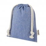 Bolsa pequeña de algodón reciclado GRS con cierre de cordón 150 g/m² color azul
