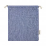 Bolsa mediana de algodón reciclado GRS con cierre de cordón 150 g/m² color azul segunda vista trasera