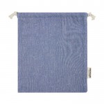 Bolsa mediana de algodón reciclado GRS con cierre de cordón 150 g/m² color azul segunda vista trasera