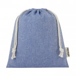 Bolsa mediana de algodón reciclado GRS con cierre de cordón 150 g/m² color azul segunda vista frontal