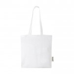 Bolsa de algodón reciclado GRS con asas largas 140 g/m² color blanco segunda vista frontal